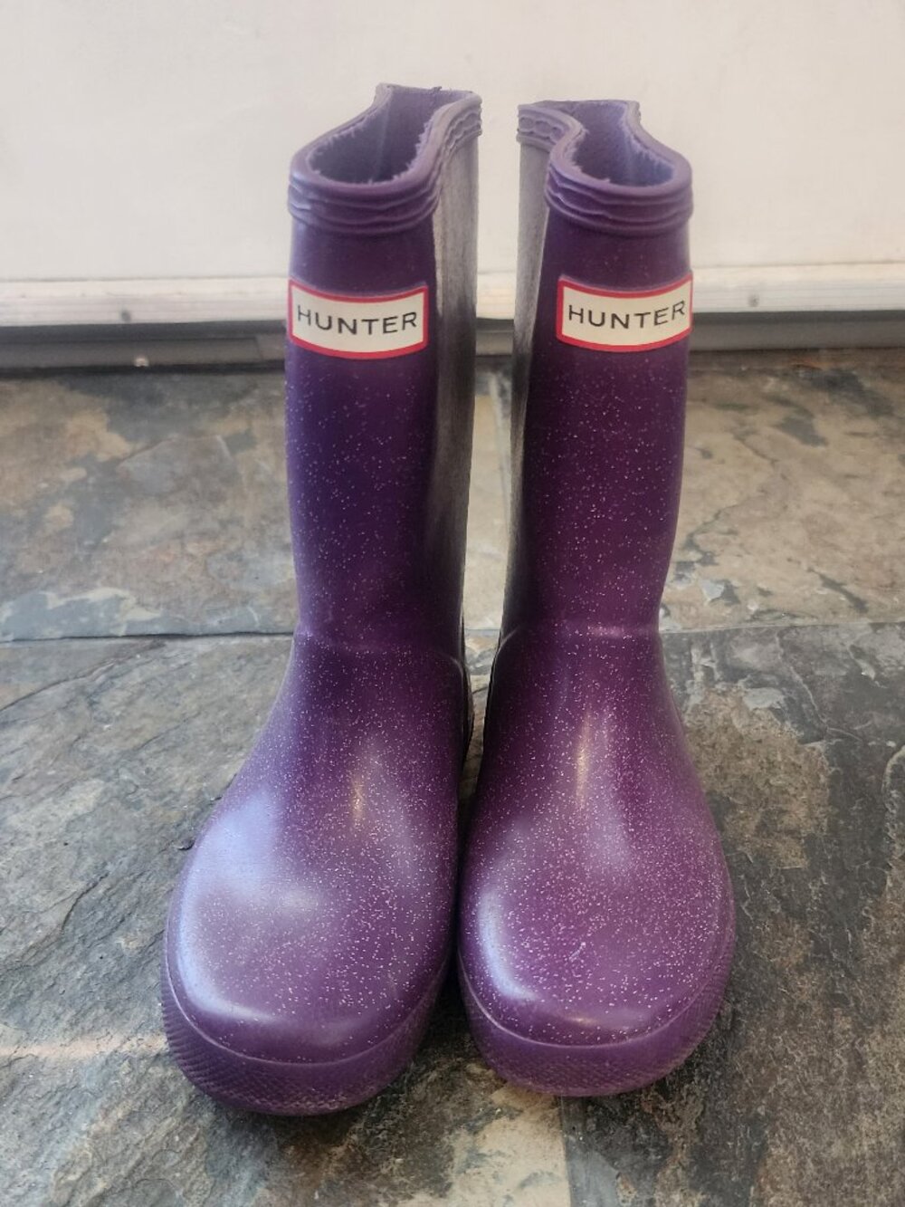 HUNTER GIRL'S PURPLE GLITTER RAIN BOOTS, SIZE 11